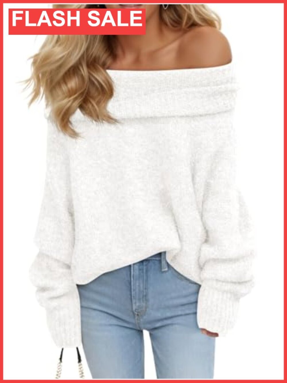 Womens Off The Shoulder Ribbed Knit Oversized Pullover Sweater Long Sleeve